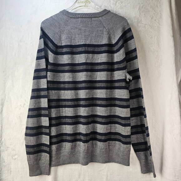 Banana Republic Merino Wool Striped Mens Sweater Size M Pullover Round Neck - Picture 3 of 8
